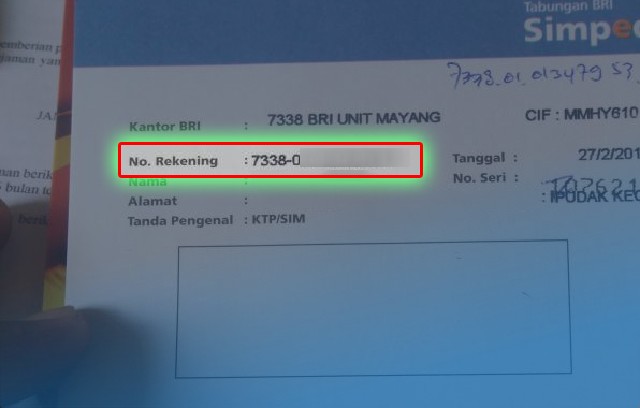 No Rek BRI Depannya Berapa